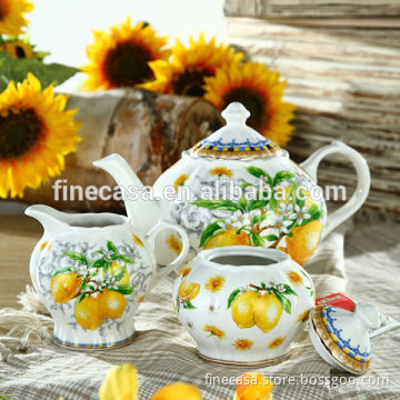 Elegant Fine New Bone China Porcelain Tea Sugar & Creamer Pot of Lemon Fragrance